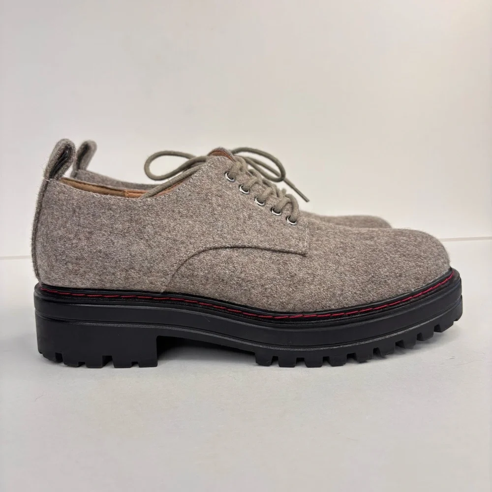 AEROSOLES Francesina Gray Wool Red Stitch Chunky Lug Sole Platform Lace‎ Oxfords